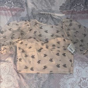Zara Cropped Pink Top with Tulle Sleeves